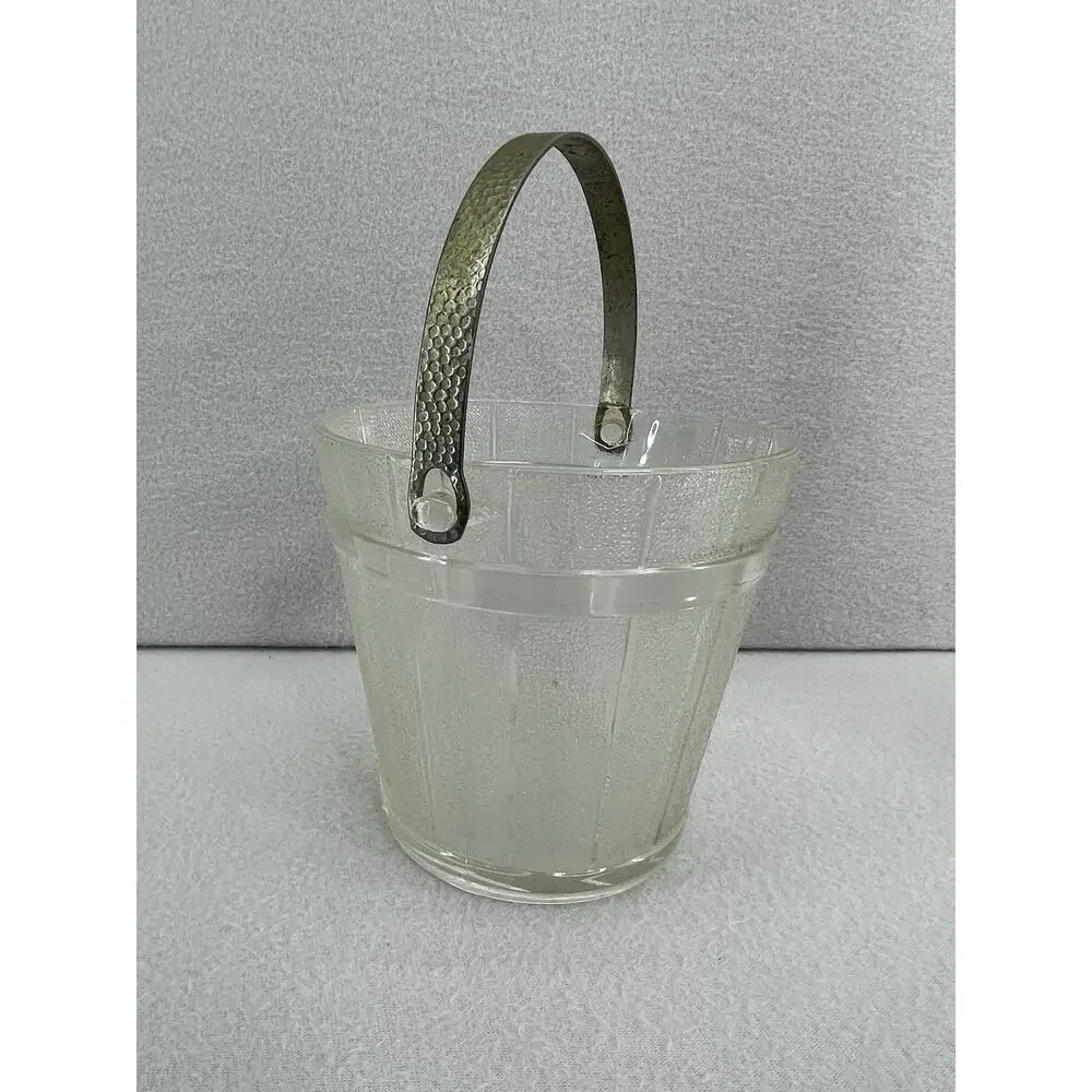 Vintage Anchor Hocking Clear Glass Ice Bucket Metal Handle Retro MCM Barware